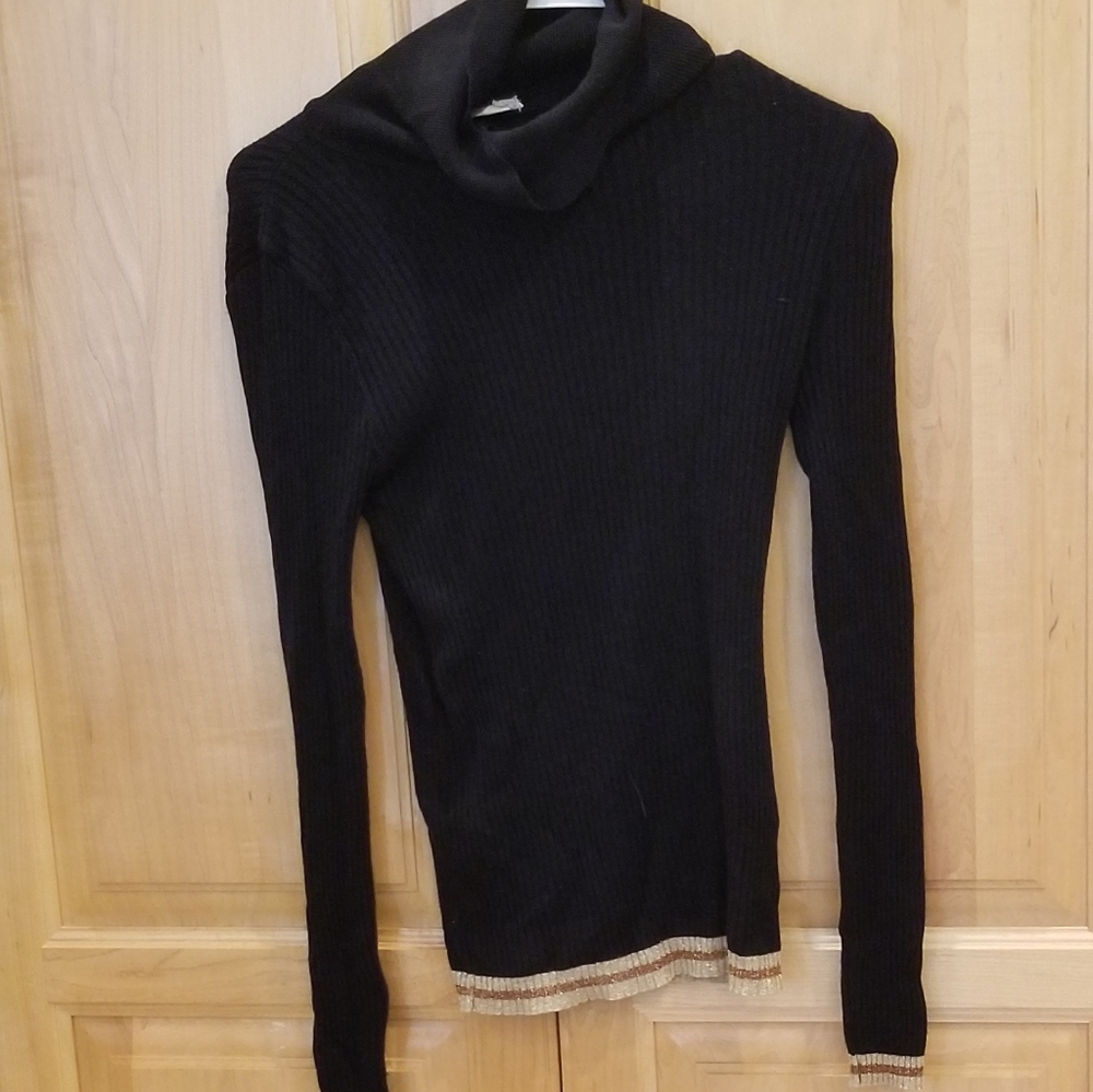 Indi & Cold Ribbed Metallic Turtleneck Sweater M